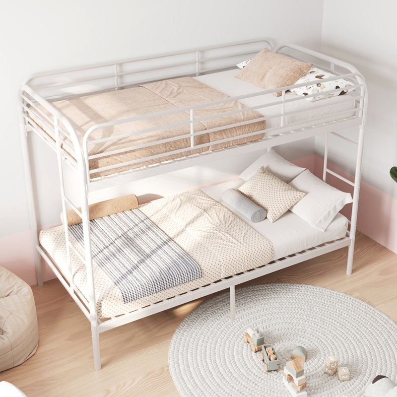 Lit superposé avec échelle et lit superposé en métal à garde-corps haut, espace de rangement, silencieux, simple sur simple