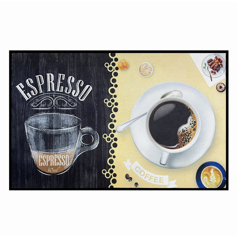 36" X 19" - Black Yellow Coffee Modern Non-Slip Washable Low Pile Kitchen Mat, Rectangle 1'7" x 3'
