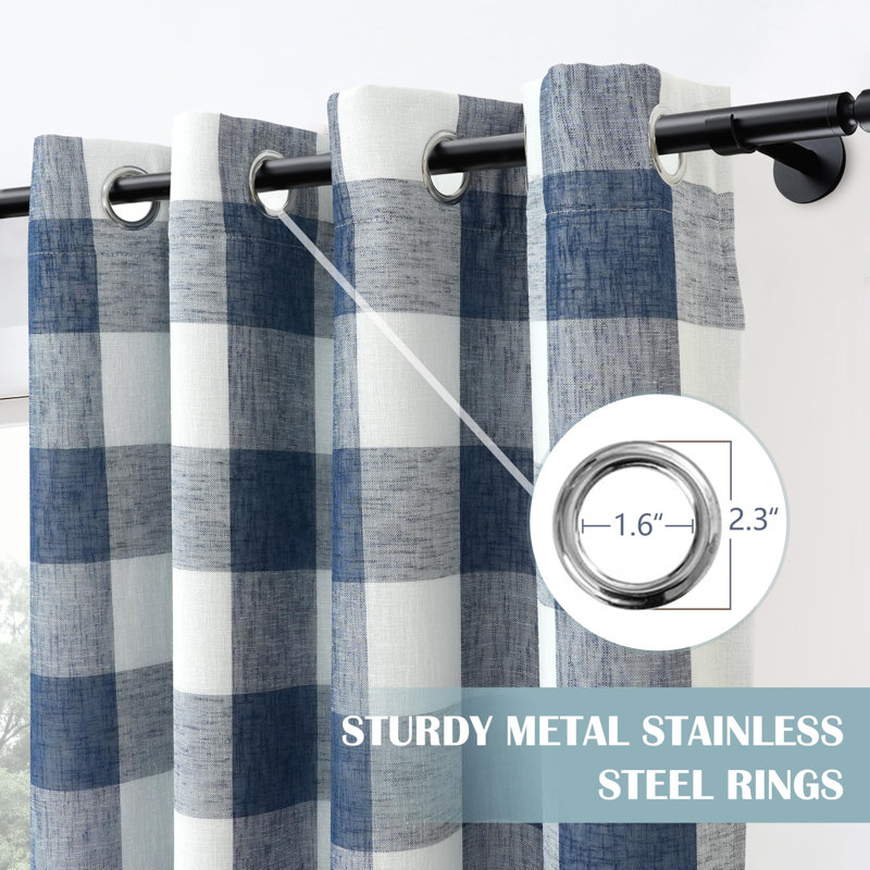 Adamantini Plaid Blackout Thermal Grommet Curtain Panels, 52" W x 90" L, Navy Blue
