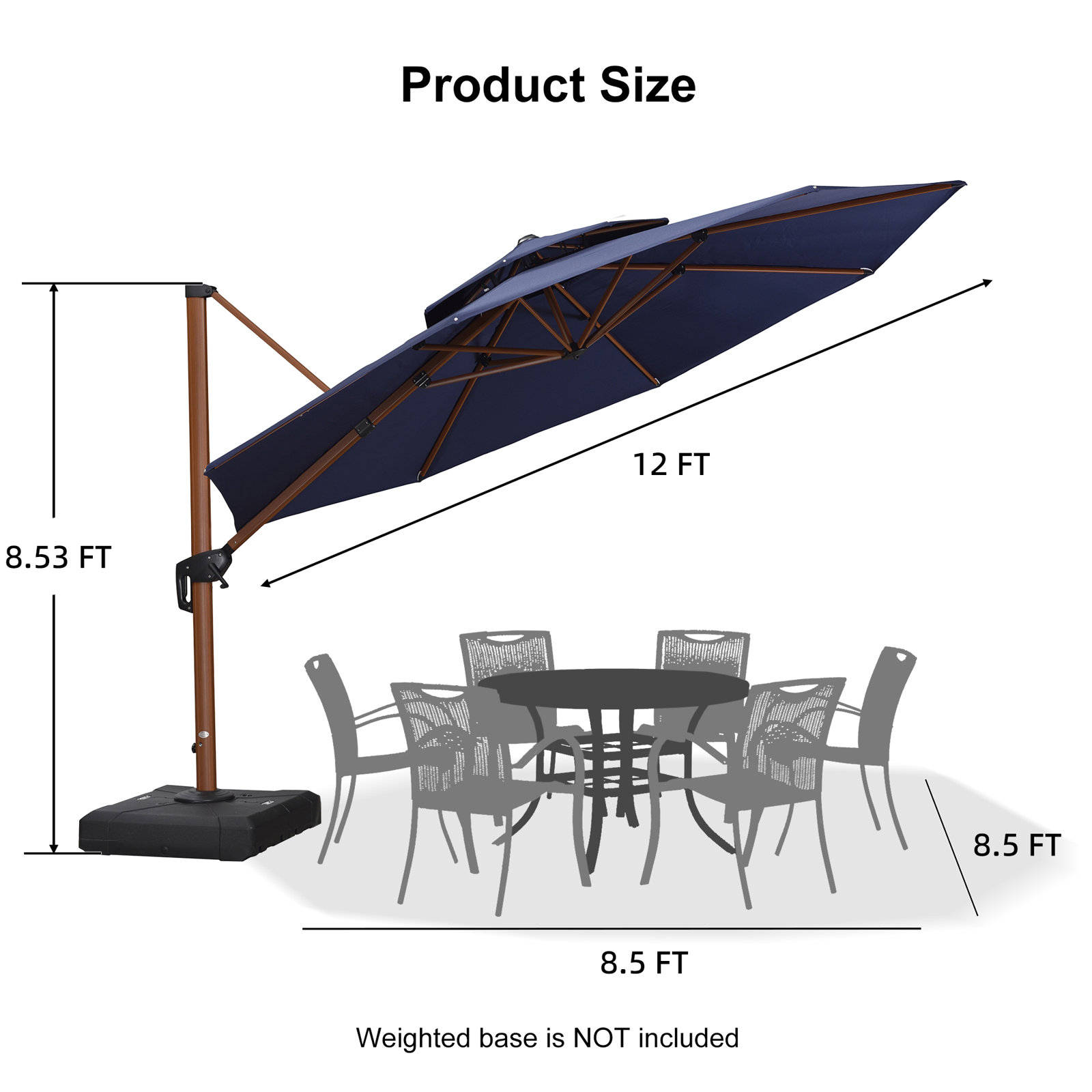 Brimley 12' Cantilever Umbrella, Navy Blue