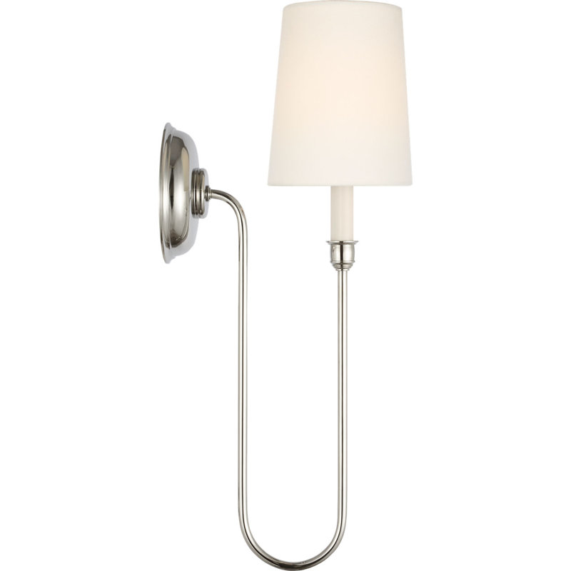 Vendome 21" Deep Arm Cordless Sconce with Linen Shade, Polished Nickel