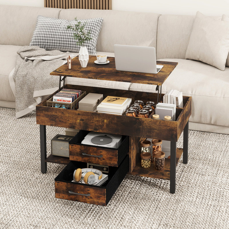 Lift Top Coffee Table with Storage, Extendable Coffee Table for Living Room 