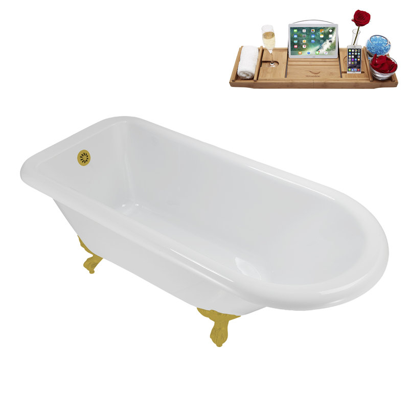 62" Streamline Clawfoot Tub,Tray,Drain, Clawfeet, Brushed Gold, Brushed Gold