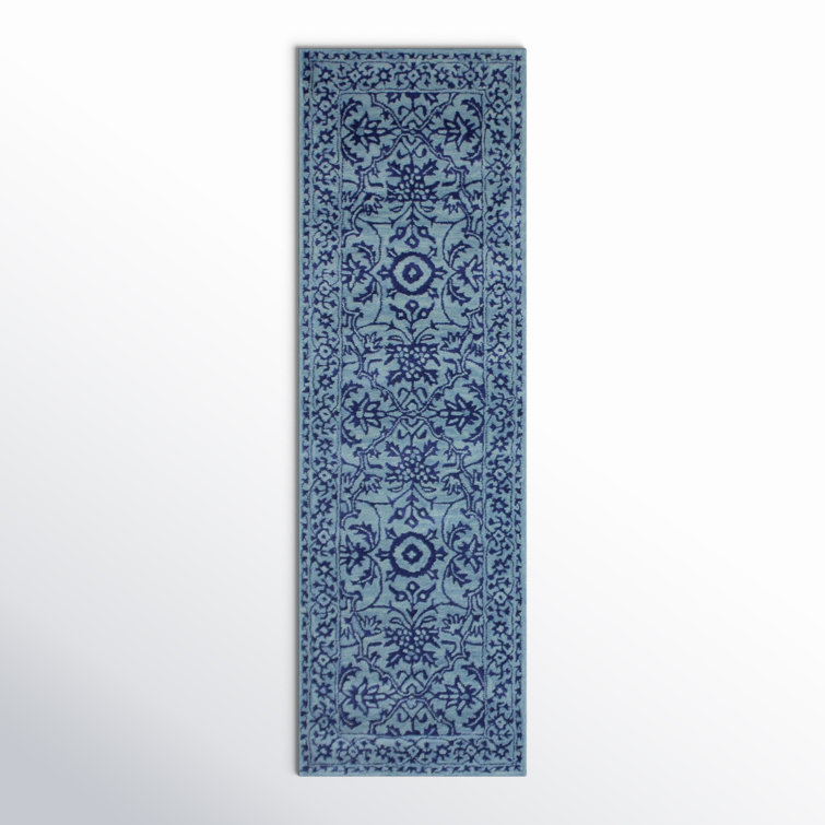 Torraca Moroccan Handmade Tufted Wool Area Rug in Blue