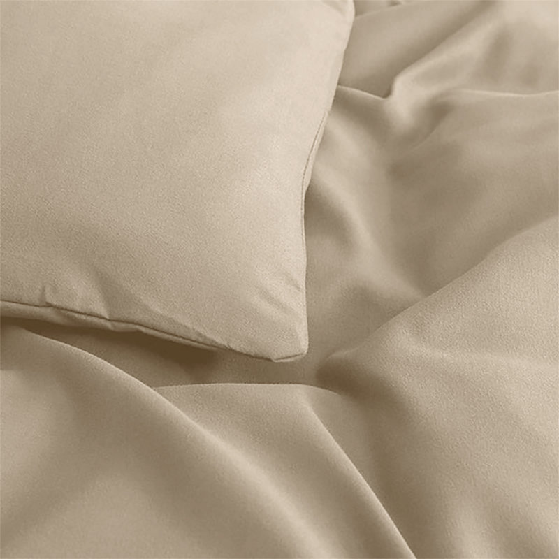 Plain Microfibre Reversible Contemporary Quilt Duvet Cover with Pillowcases, Cream