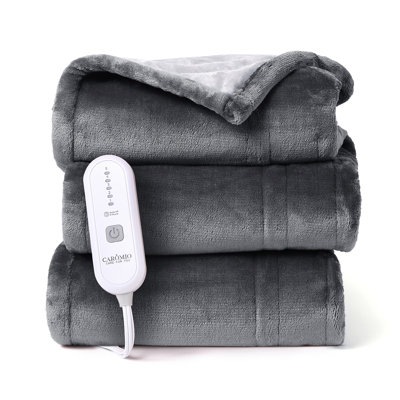 Grey Electric Heated Throw Blanket 90x100 Inch Soft Flannel 4 Heat Settings 4H Auto Off Fast Heating Machine Washable