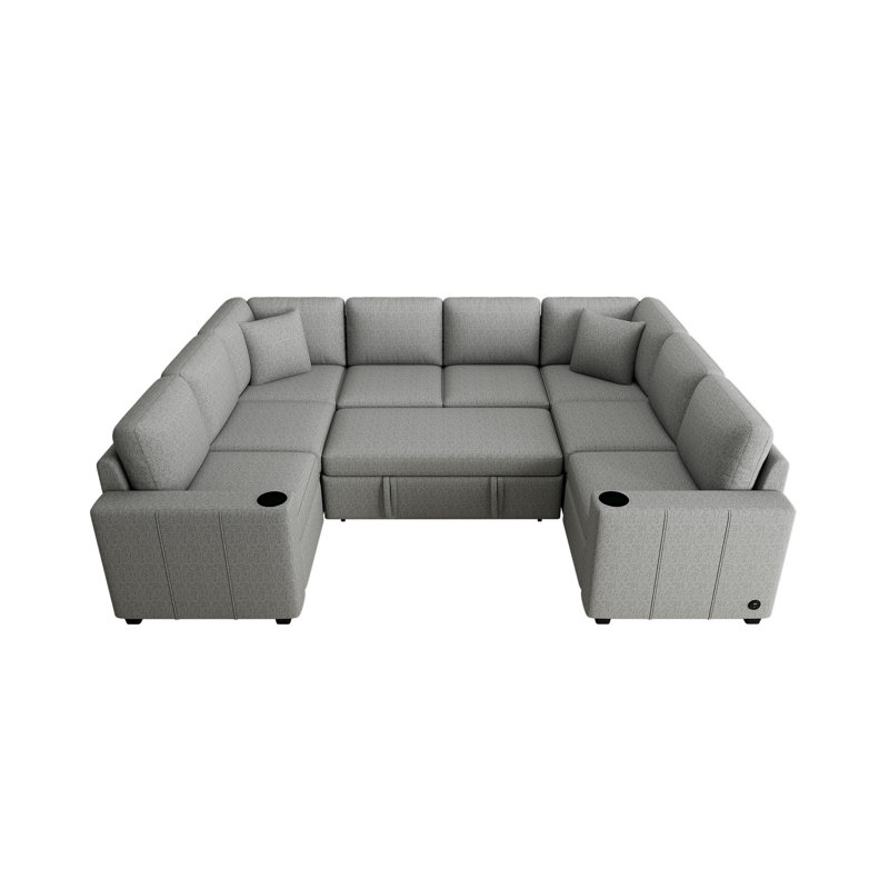 107.1" Sectional Sofa Convertible Pull-Out Sofa Bed U-Shaped Sofa For Living Room, Gray Chenille