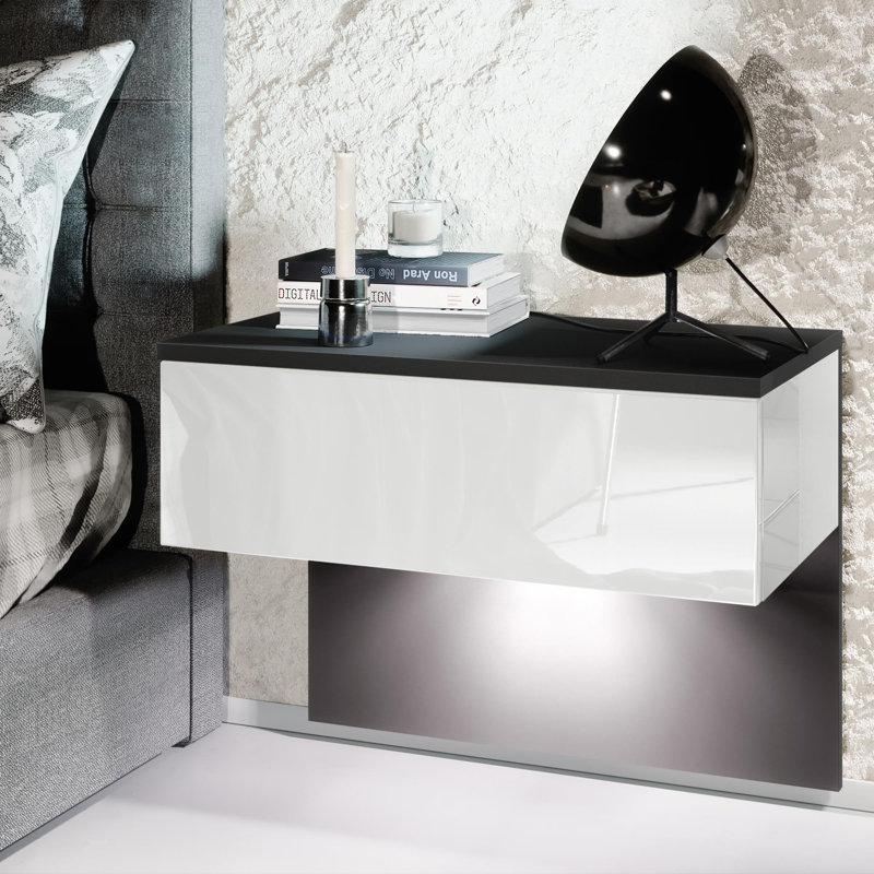 Leeward 60cm W Manufactured Wood Bedside Table, White, Black