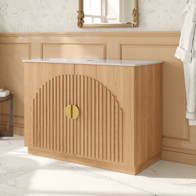 36 Inch Bathroom Vanity Base with Sintered Stone Countertop, Adjustable Shelf & Included Drain Pipe, Wood Floor Freestanding Bathroom Sink Vanity Base