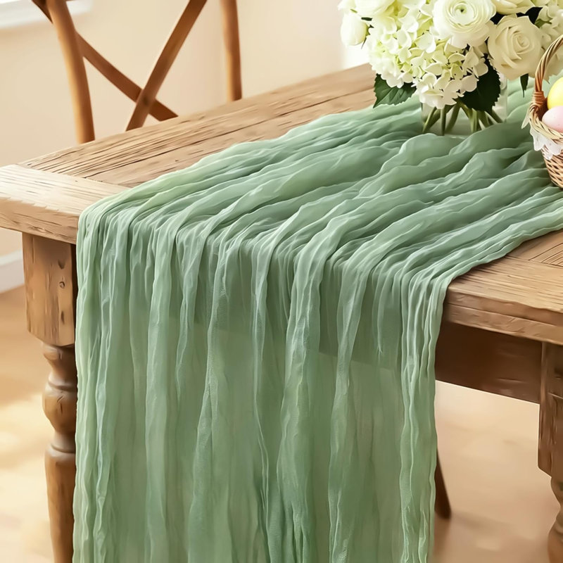 Chemin de table vert sauge, chemin de table 10 pi vert rustique Boho Gauze 120 pouces pour printemps Pâques Woodland Safari