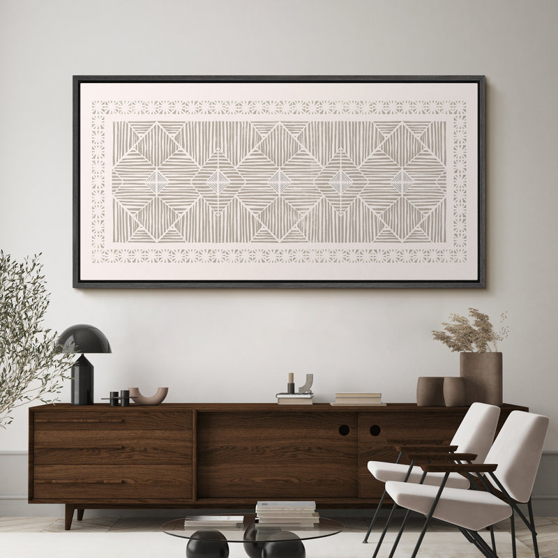 "Geometric Line", motif monochrome abstrait encadré sur toile, H 30 po x l 60 po, Noir, noir, noir, noir