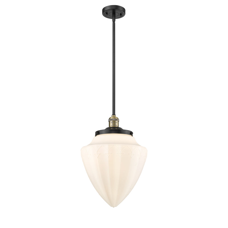 Luminaire suspendu géométrique unique 1 lumière, Blanc mat, Laiton antique noir