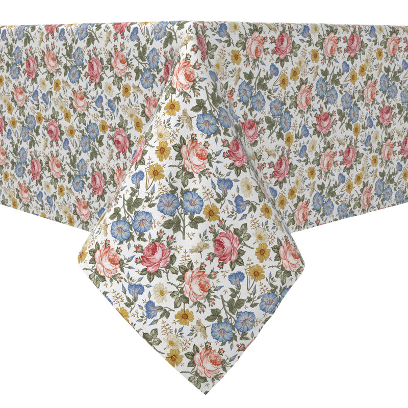 Rectangular Floral Cotton Twill Tablecloth