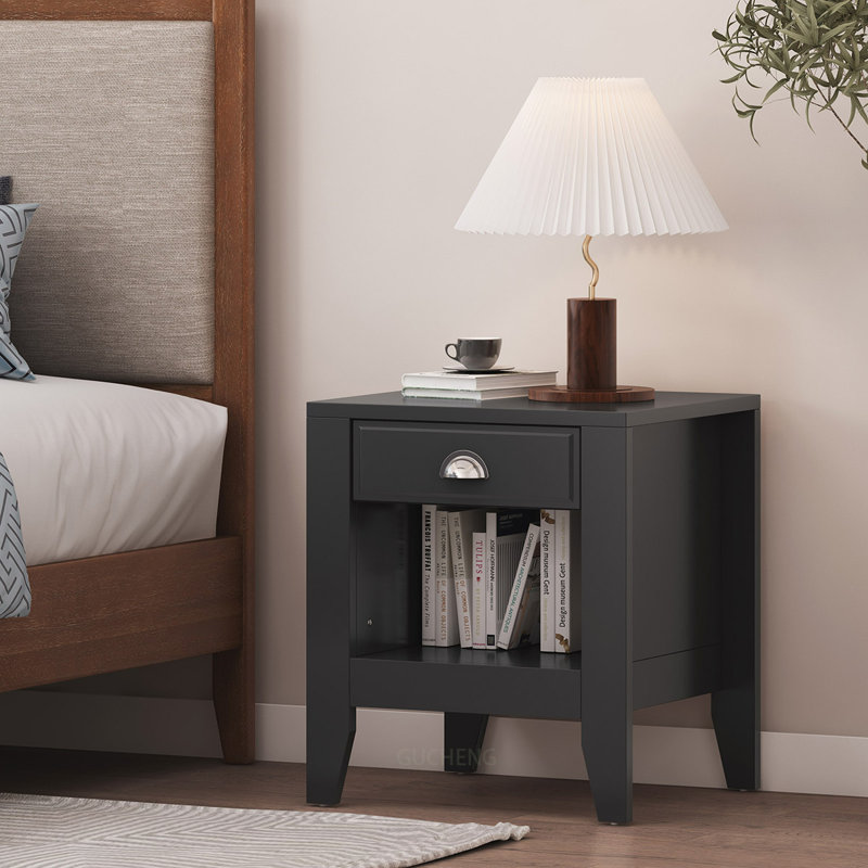 Charming Contemporary Side Table with Versatile Storage Options, Black