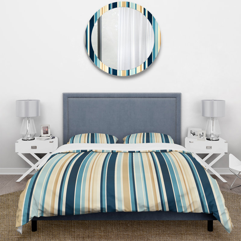 Coastal Simplicity - Ensemble de housse de couette à rayures - Polyester en microfibre