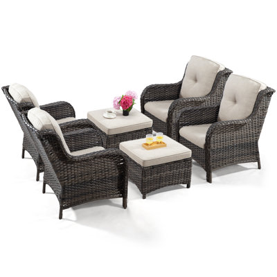 6-Piece Outdoor Patio Wicker Seating Group