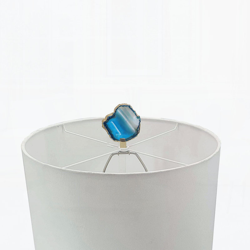 15x29.5" Blue and White Agate Slice Table Lamp with Marble Base
