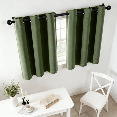 Olive Green Short Blackout Thermal Insulated Half Curtains, W40xl36 Inch, 2 Panels