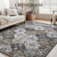 Tapis de salon fleuri 240 x 300 cm, grand tapis d'appoint oriental avec envers antidérapant, tapis de sol imprimé pliable, tapis d'intérieur traditionnel ne peluche pas pour chambre, salle à manger, cuisine, gris-brun-1246099446-1246099447