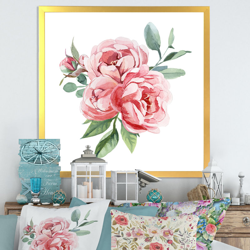 Fleurs rose clair II - activé, Impression dorée sur toile encadrée, H 30 po x l 30 po x P 1 po