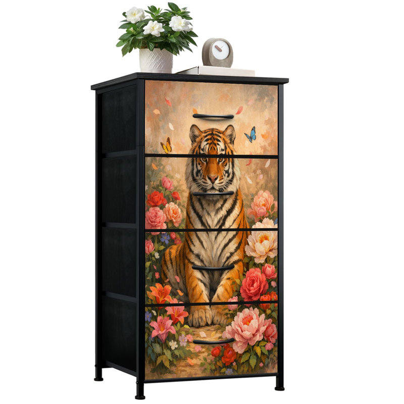 Commode verticale 4 tiroirs avec tiroirs en tissu Majestic Tiger