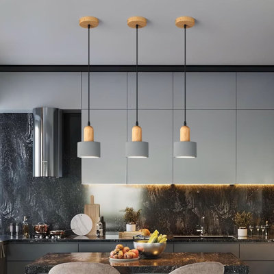 3 Pack Modern Cement Pendant Lights With Adjustable Height Chandelier - Grey Ceiling Suitable For Kitchen Island, Bedroom, Dining Room, Living Room, Bar - Dimmable E26 Bulb Compatible ( Not Included)