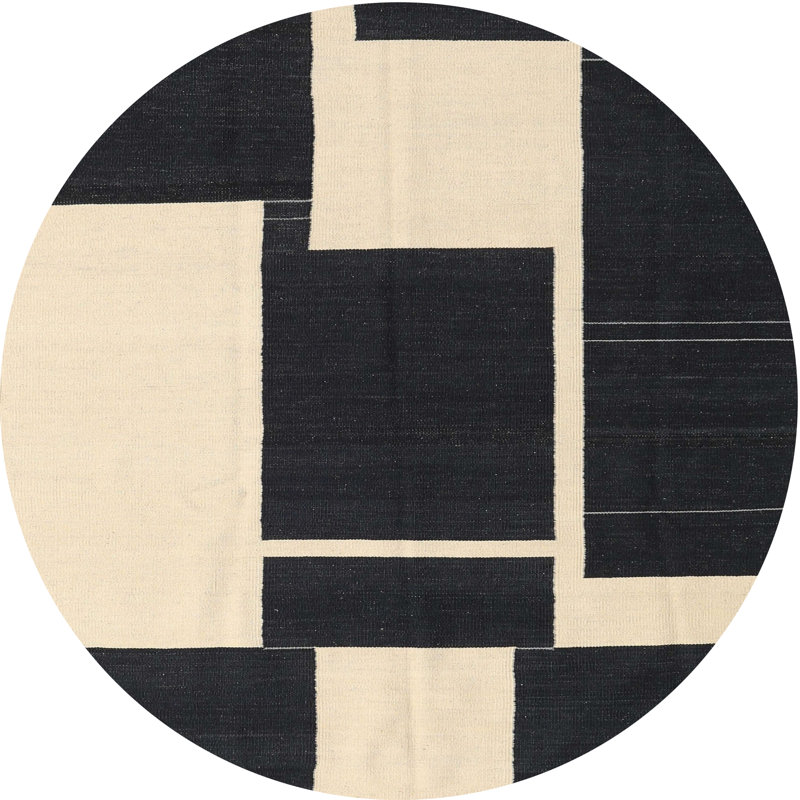 Tapis abstrait noir / beige, Rond 4 pi