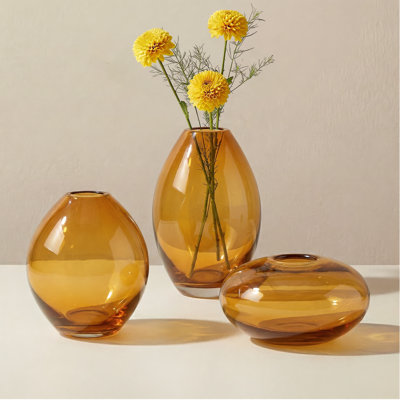 Cecile 3-Piece Hand-Blown Glass Vase Set (Amber)