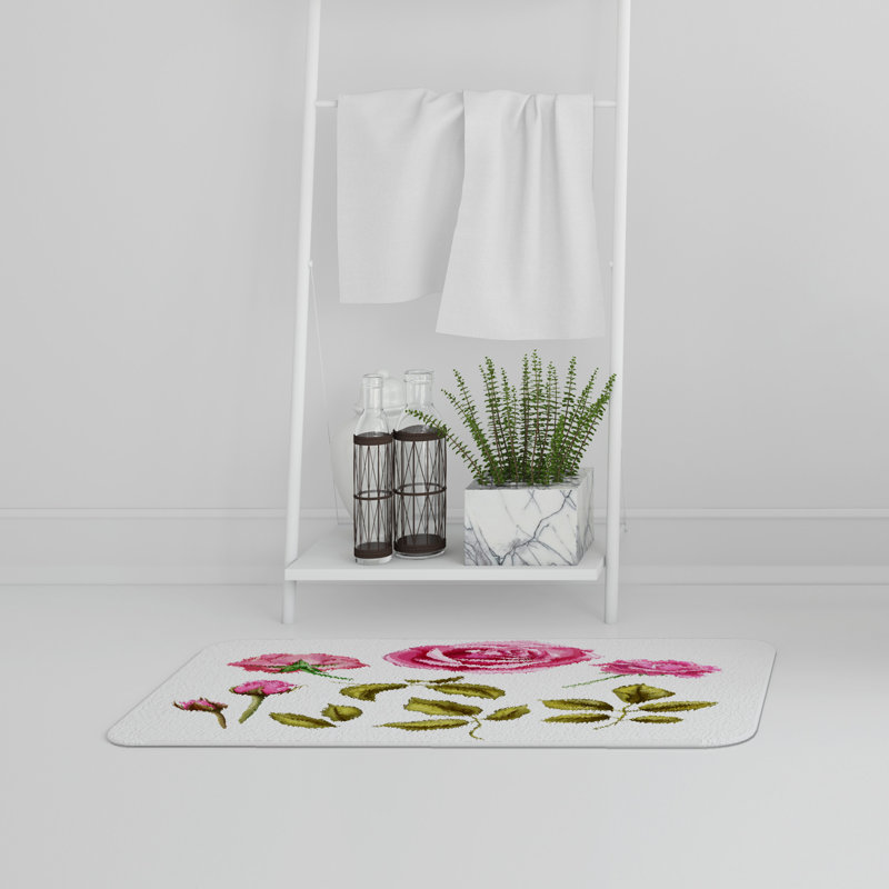 Aiva Non-Slip Bath Rug, Pink/Green Floral 8 