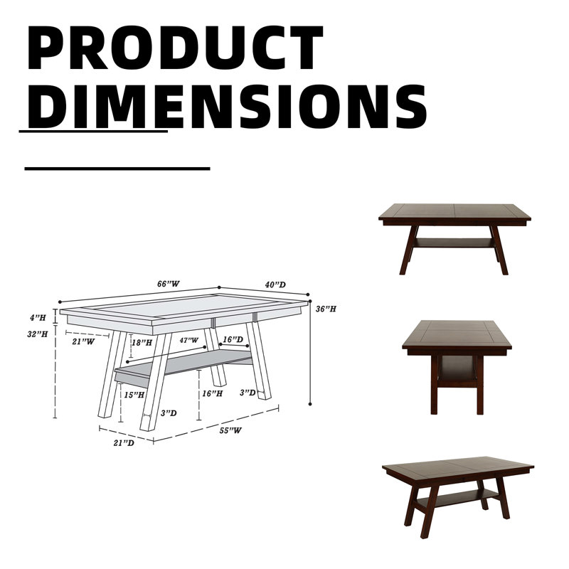 Table de salle à manger rustique en bois d'acacia de 66 pouces avec tablette inférieure, grande table de cuisine de ferme en brun
