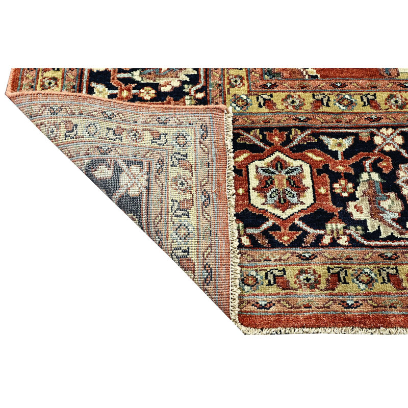 Hand Knotted Wool Oriental Area Rug in Red/Navy/Blue/Ivory, Rectangle 6' x 9'
