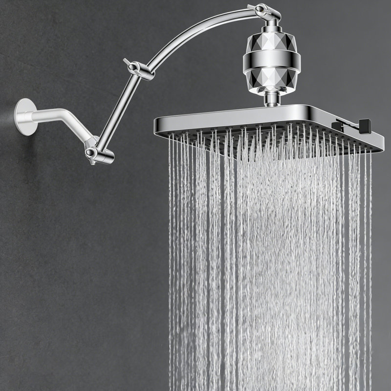 Rain Filtered Shower Head, 13'' High Pressure Rainfall,5 Modes Showerhead, With 16" Shower Head Extension Arm, Chrome