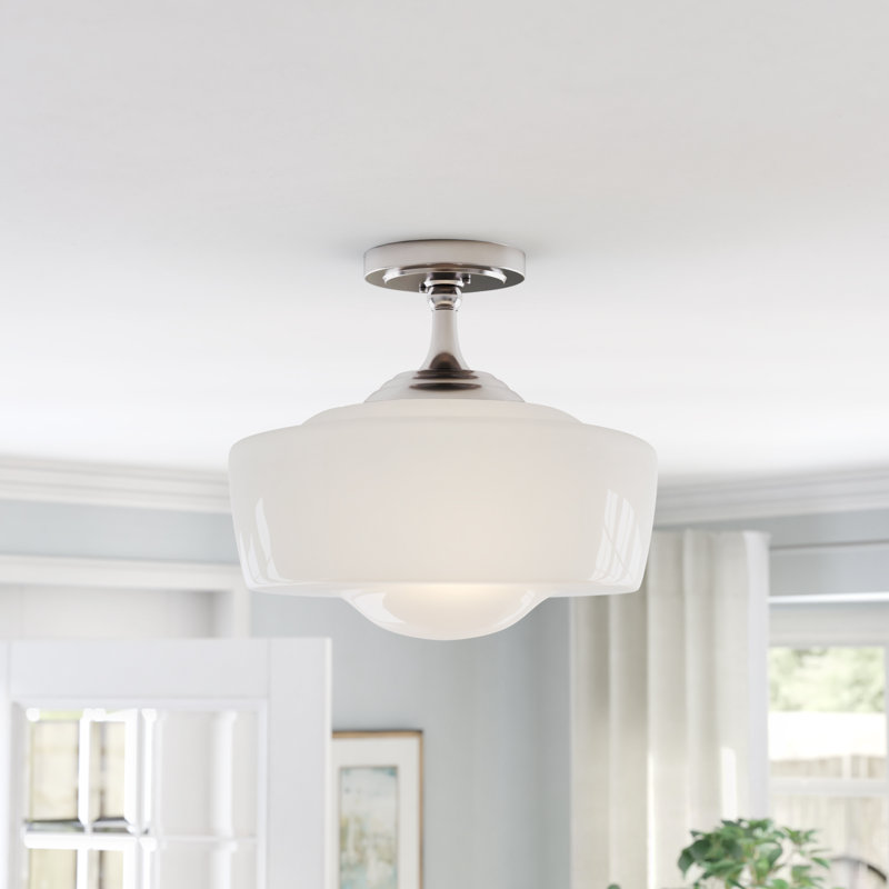 Belby Glass Semi Flush Mount, Polished Nickel