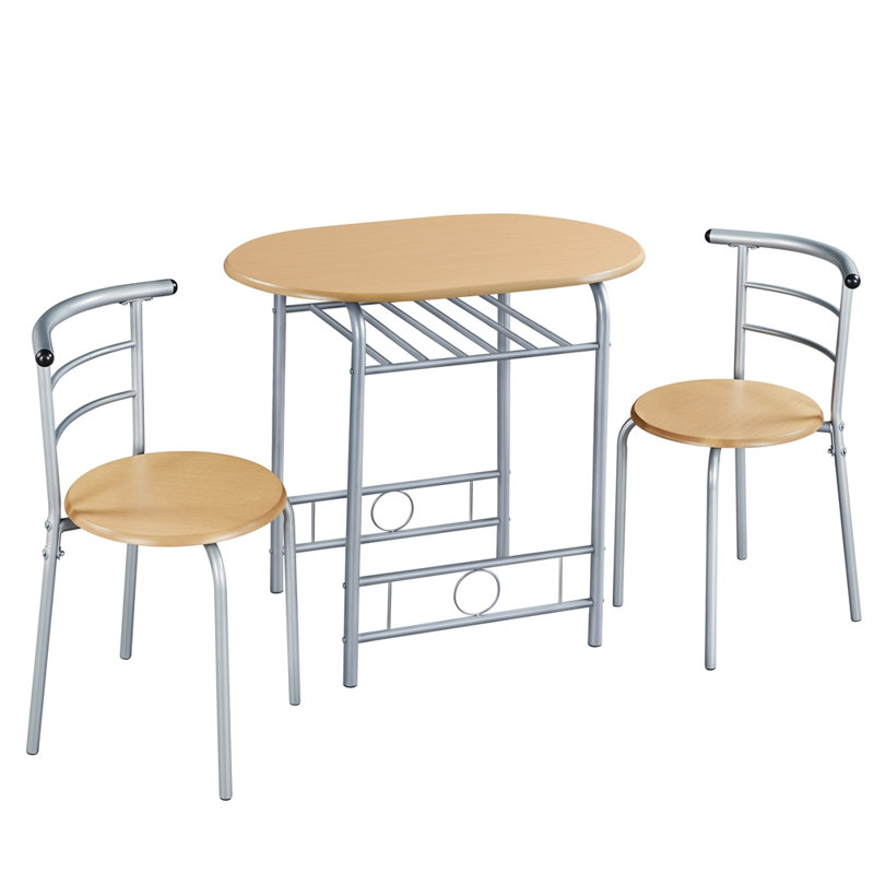 2 - Person Dining Set, Natural/Silver, 80 cm L x 53 cm W x 75.5 cm H