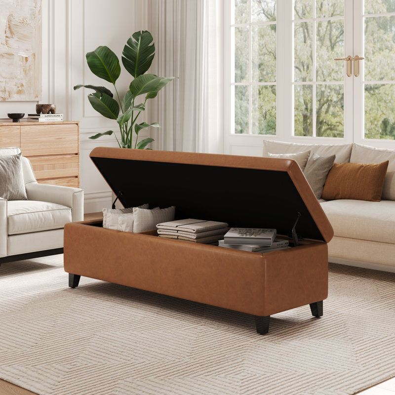 OTTOMAN DE RANGEMENT EN PU orange brun