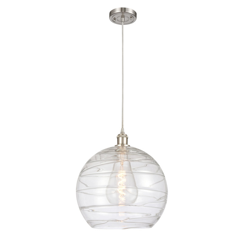 Luminaire suspendu en forme de globe à 1 lumière Mullins, Nickel satiné brossé, Ampoule non incluse