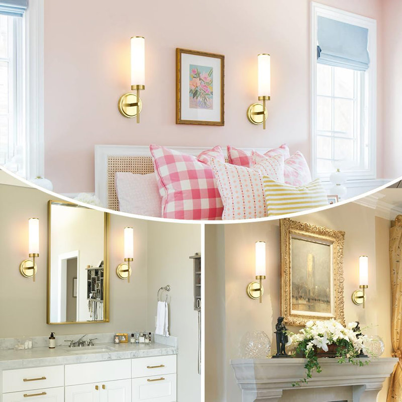 Modern Wall Sconces Set Of 2, Hardwired Vanity Light Fixtures With Opal White Glass, Wall Mount Lighting For Bathroom, Living Room, Bedroom, And Hallway