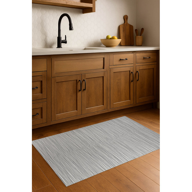 Tapis de cuisine anti-dérapant léger Eric, Rectangle 5 pi x 7 pi, Ivoire/gris anthracite
