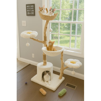 Multi-Level Cat Tree With Woven Perch, Cloud Platforms, And Cozy Condo – Tall Cat Furniture For Indoor Cats (Up To 4-6 Cats)