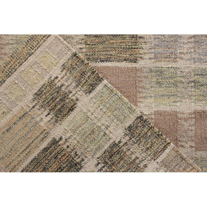 Scandinavian Hand Knotted Wool Geometric Area Rug, Rectangle 10' x 14'