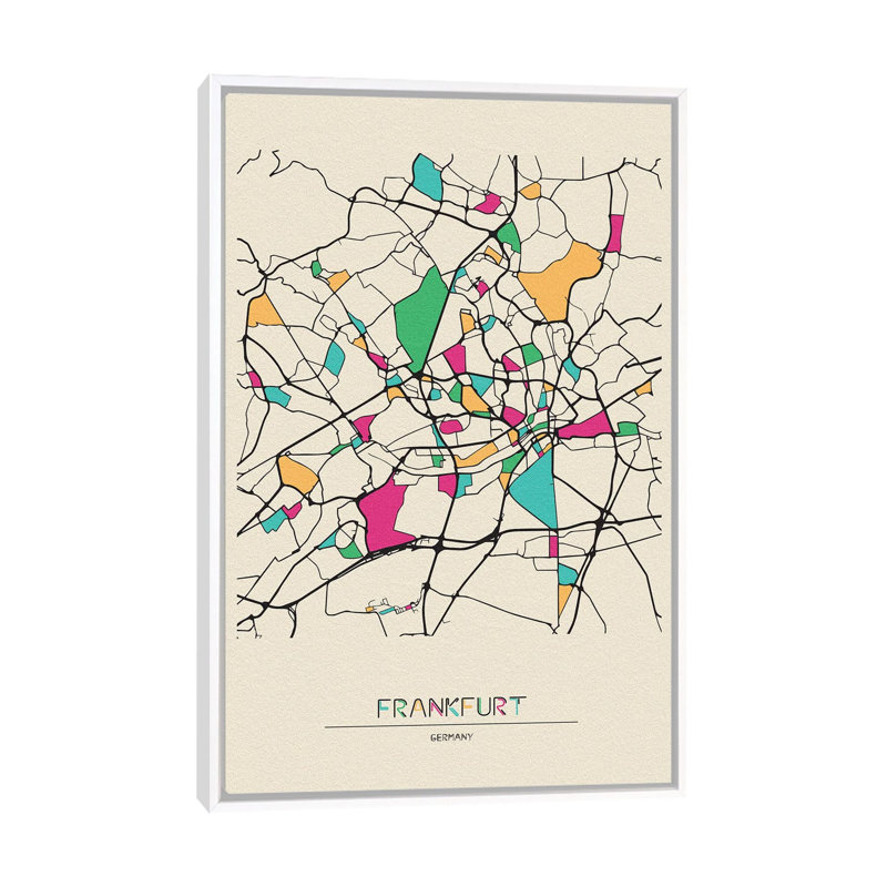 Frankfurt, Germany Map - Floater Frame Print on Canvas