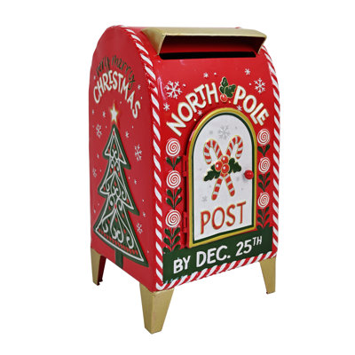 Boîte aux lettres rétro vintage en métal rouge - Pôle Nord, décor de Noël, boîte aux lettres du père Noël, grande décoration des Fêtes pour les lettres, cartes-cadeaux et présentoir de manteau de cheminée