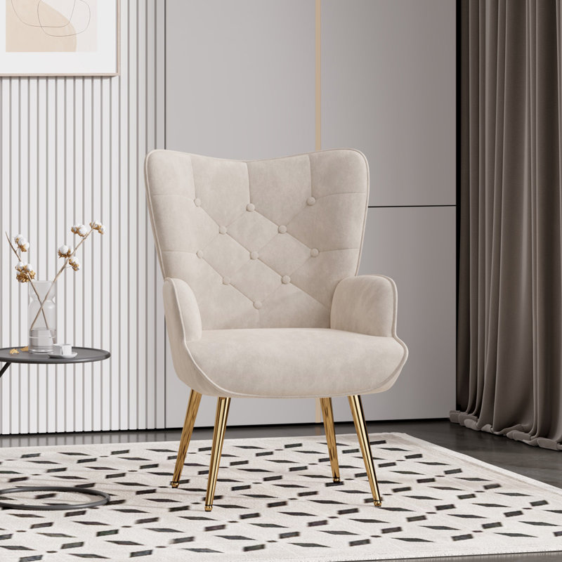 Fauteuil à oreilles Pureza, Velours beige
