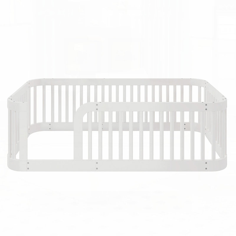 Wood Floor Bed Frame with Fence, Natural, Twin