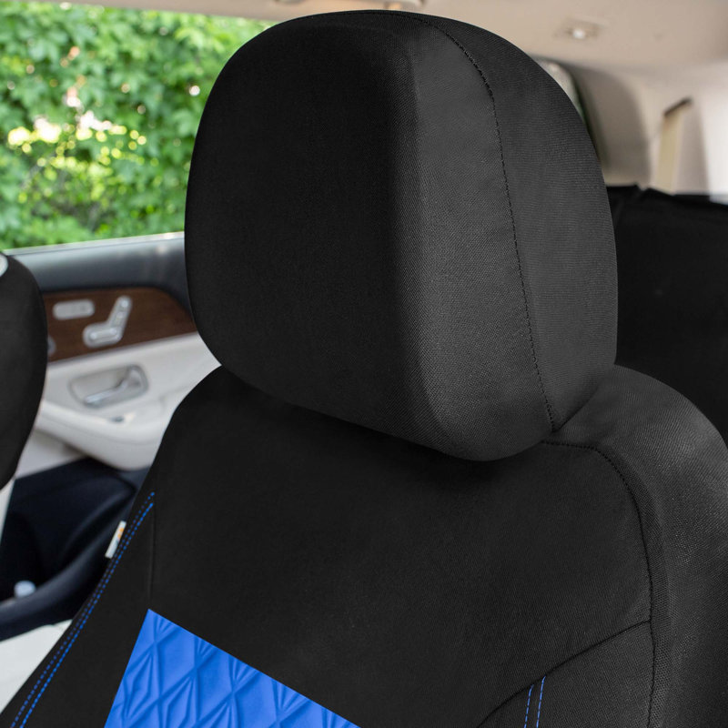 Diamond Stitched Flat Cloth Car Seat Covers Full Set, Blue