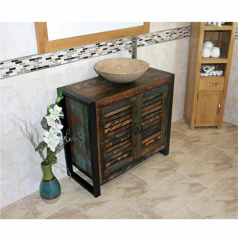 Hastings 900mm Free-Standing Single Vanity Unit with Basin & Faucet, Travertine Basin, Circular