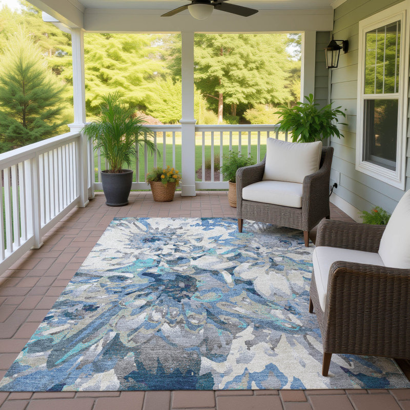 Tapis floral intérieur / extérieur lavable à la machine Chantille ACN2340, Rectangle 5 pi x 7 pi 6 po