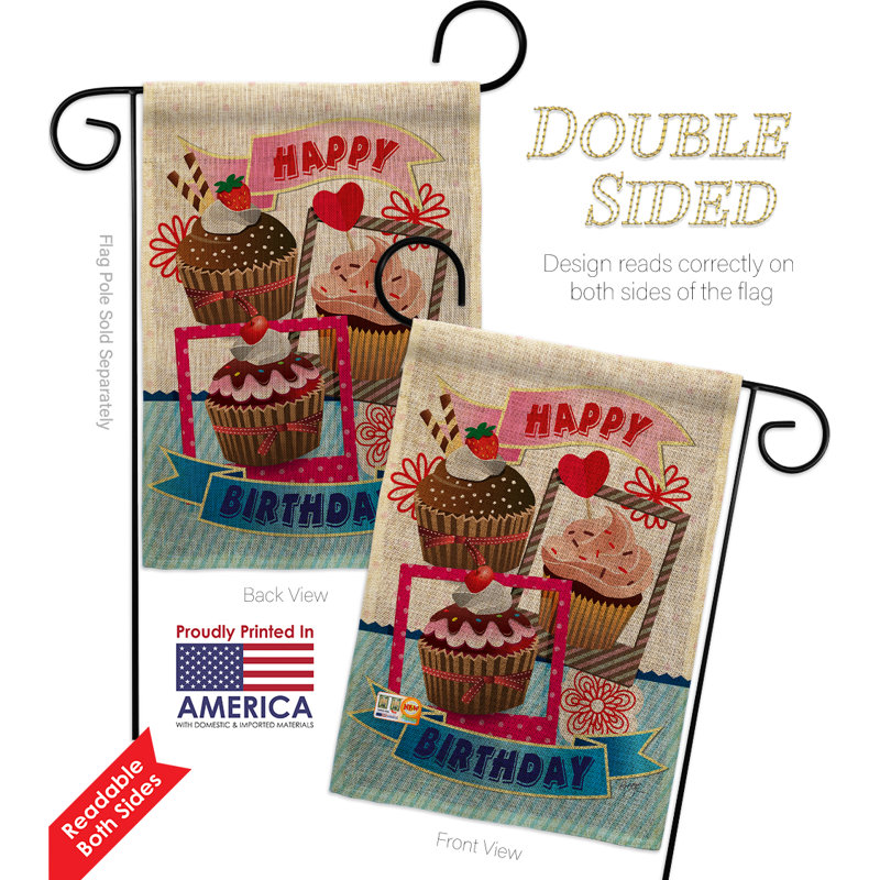 Polyester 18,5 x 13 po anniversaire petits gâteaux 2 côtés ensemble de drapeau, Toile de jute