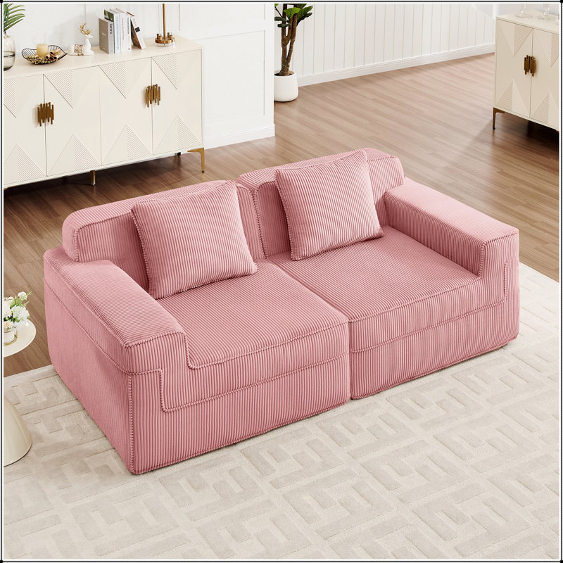 Canapé modulaire à 2 places sans siège, canapé modulaire Cloud avec assise profonde et coussins décoratifs en velours côtelé