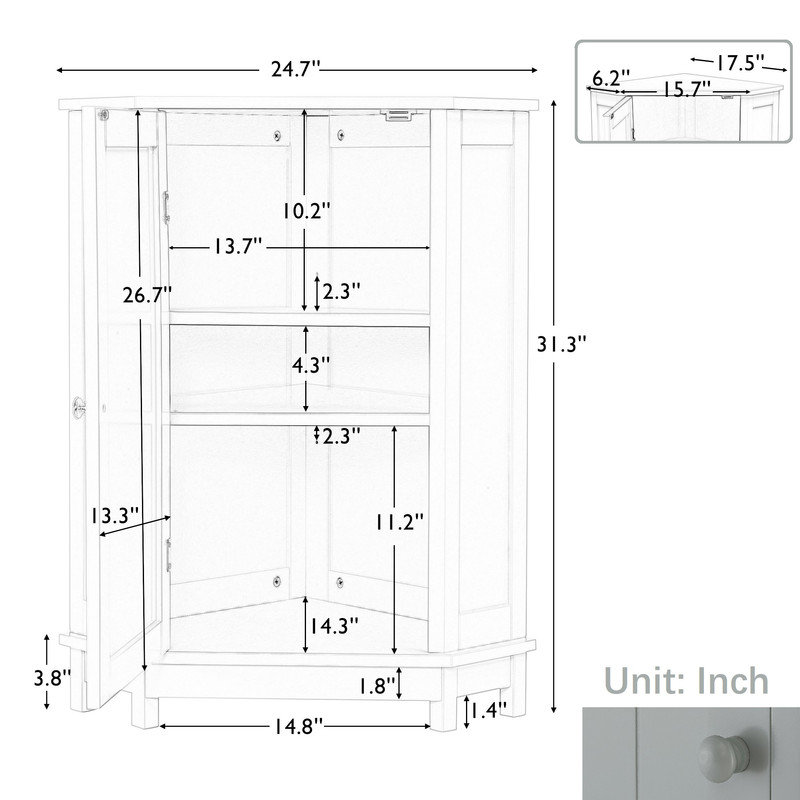 Corner Cabinet, Triangle Office Storage Cabinet with Adjustable Shelf, Gray